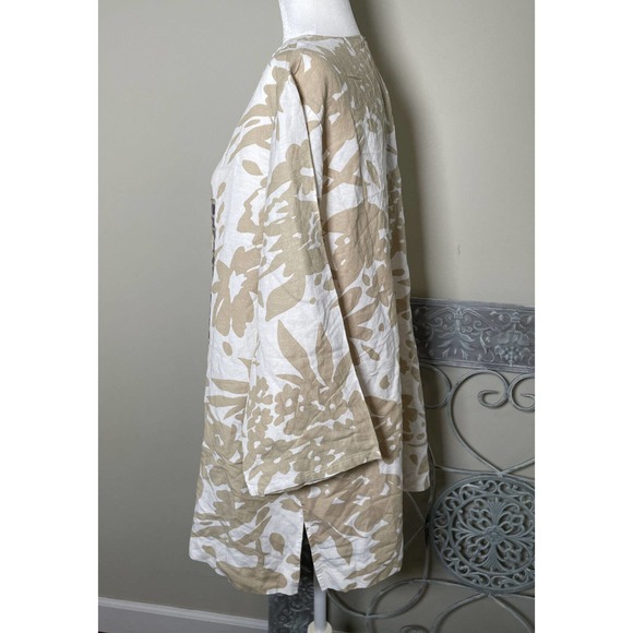 Premise Womens Size 2XL XXL Beige & White Tropical Floral Tunic Top Linen Blend - Picture 2 of 7